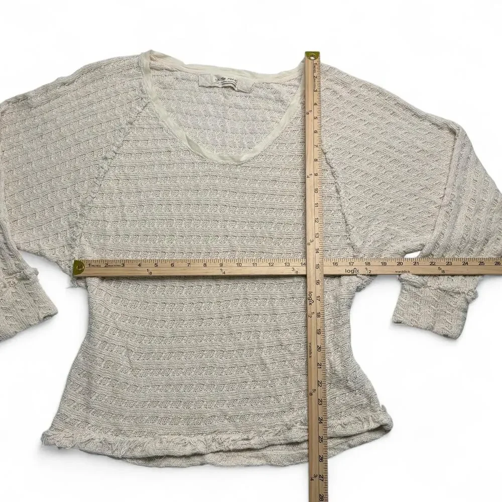 Free People cream long sleeve top with textured diamond pattern size large